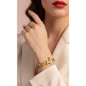 Vintage Gold Tone Cat Link Bracelet Figural Cat Jewelry Sz 7.25”